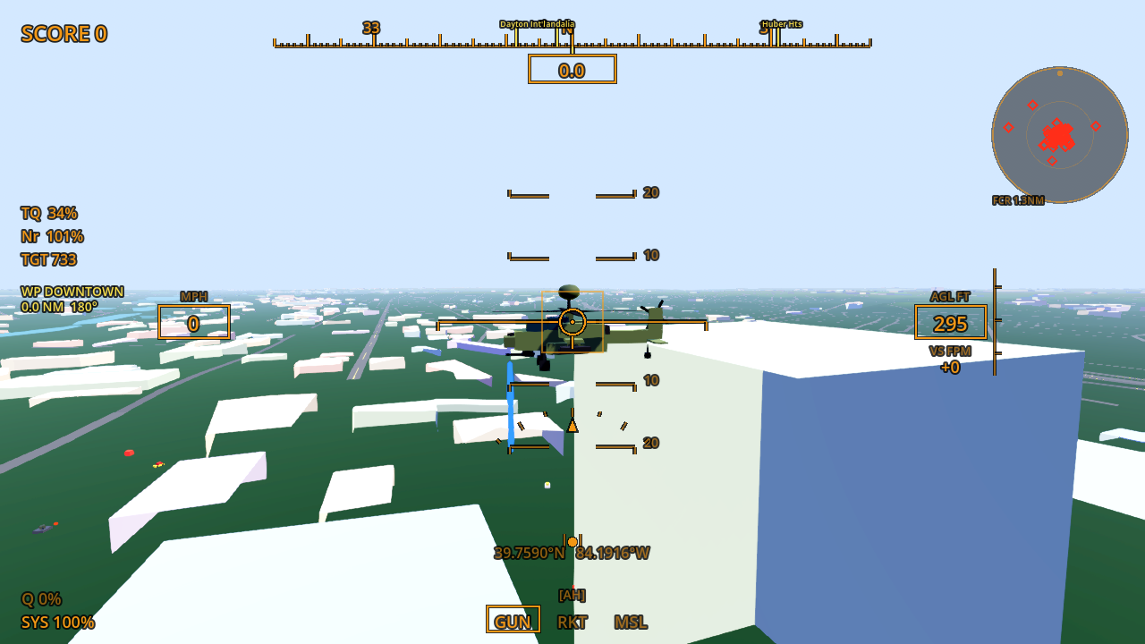 Flying between downtown Dayton towers