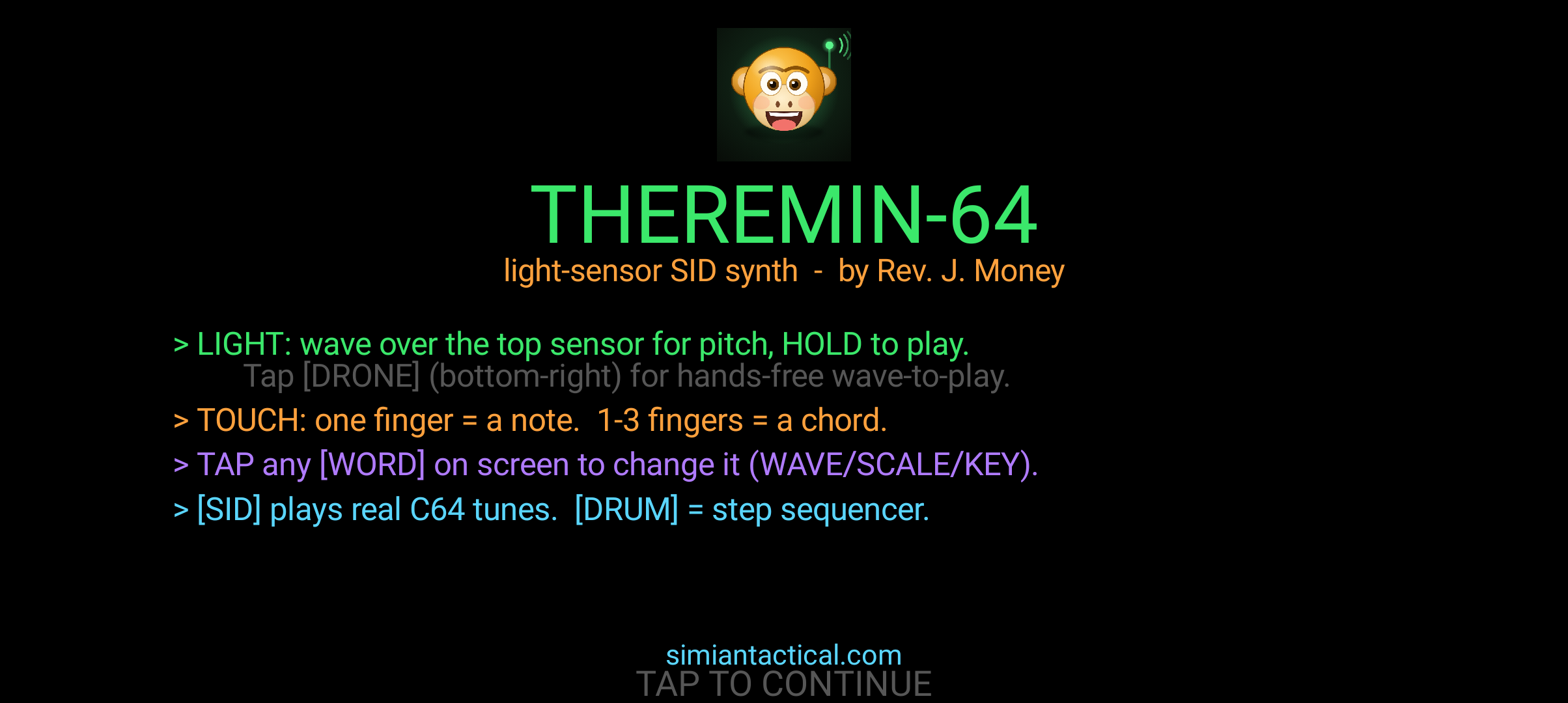 ChaosApe: Light Theremin-64 app screenshot 1