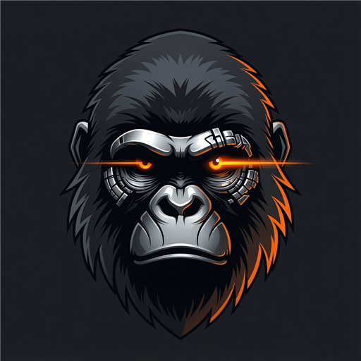 Silverback logo: a metallic gorilla with glowing orange eyes